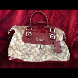 Burgundy and Tan Coach Purse